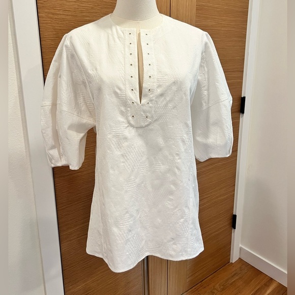 Chloe | Puff-Sleeved V-Neck Blouse | White/Ivory | Size 38 Womens 4 US | NWT - Picture 10 of 15
